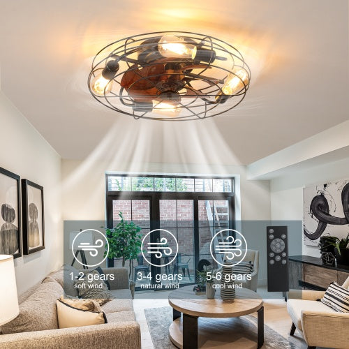Farmhouse Cage Ceiling Fan with Light – 6-Speed Reversible Motor with Remote Control