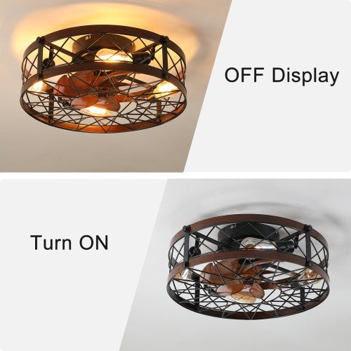 Cage Ceiling Fan with Light, Black – 20 Inch Recessed Ceiling Fan