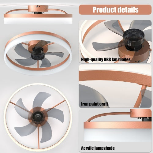 Ceiling Fan with Light Dimmable LED Recessed Mounted Slim Modern Ceiling Fan (Rose Gold)
