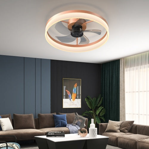 Ceiling Fan with Light Dimmable LED Recessed Mounted Slim Modern Ceiling Fan (Rose Gold)