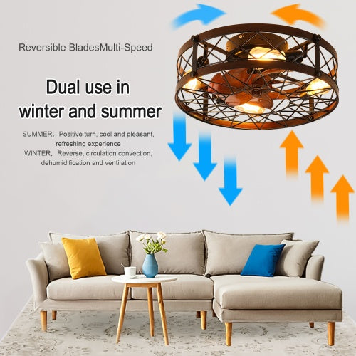Cage Ceiling Fan with Light, Black – 20 Inch Recessed Ceiling Fan
