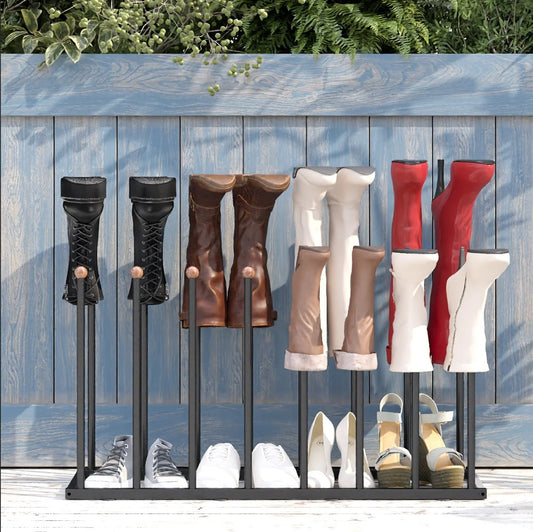Werseon 8-Pair Boot Storage Rack - Freestanding Shoe Organizer, Matte Black