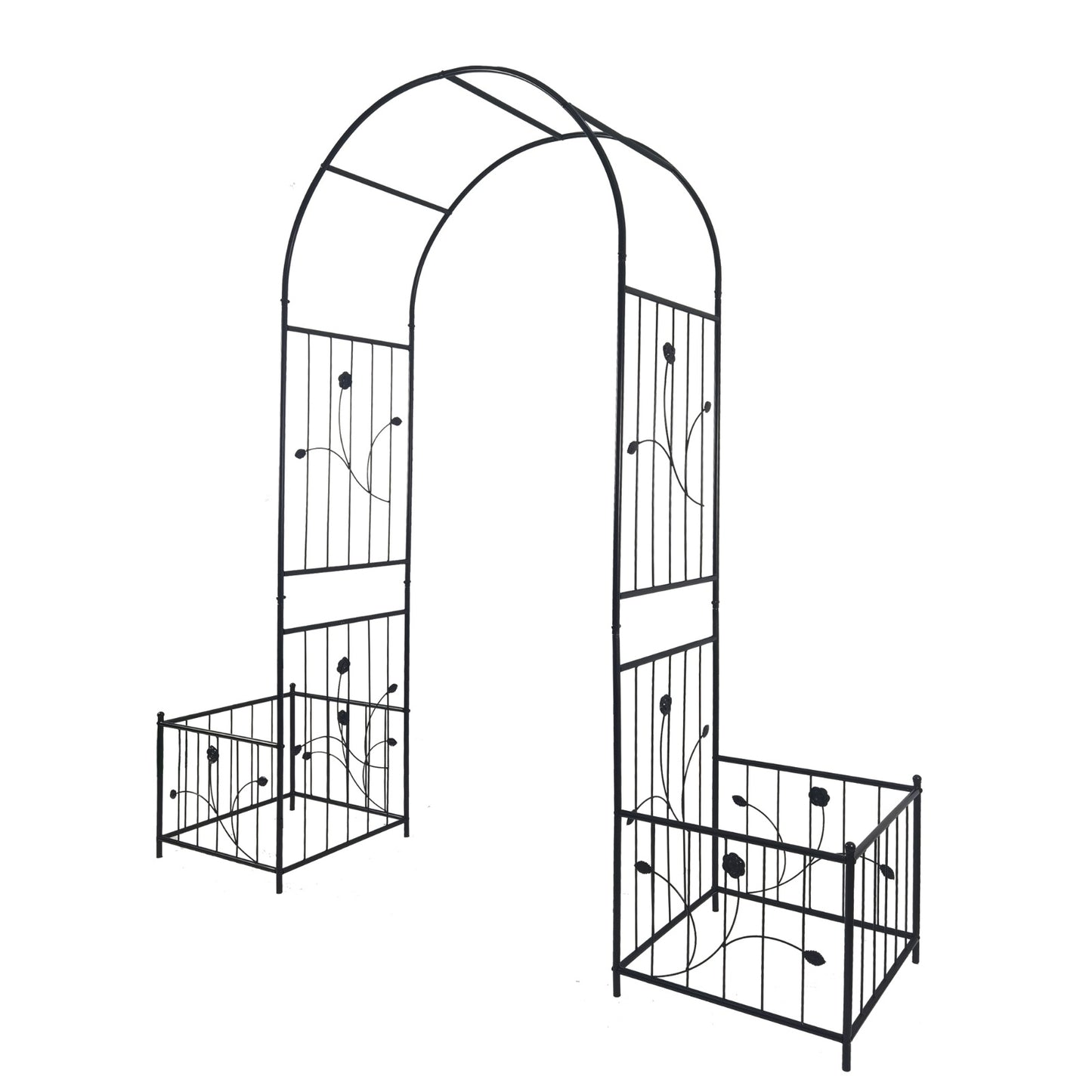 Metal Garden Arch with Plant Stands – Sturdy Black Iron Trellis for Climbing Plants