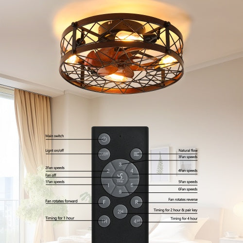 Cage Ceiling Fan with Light, Black – 20 Inch Recessed Ceiling Fan