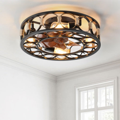 Cage Ceiling Fan with Light – 6-Speed Reversible Blades with Remote Control